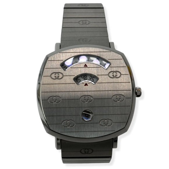 GUCCI  Grip GG Engraved Quartz Silver Dial Stainless Steel Watch 35MM - Picture 1 of 4